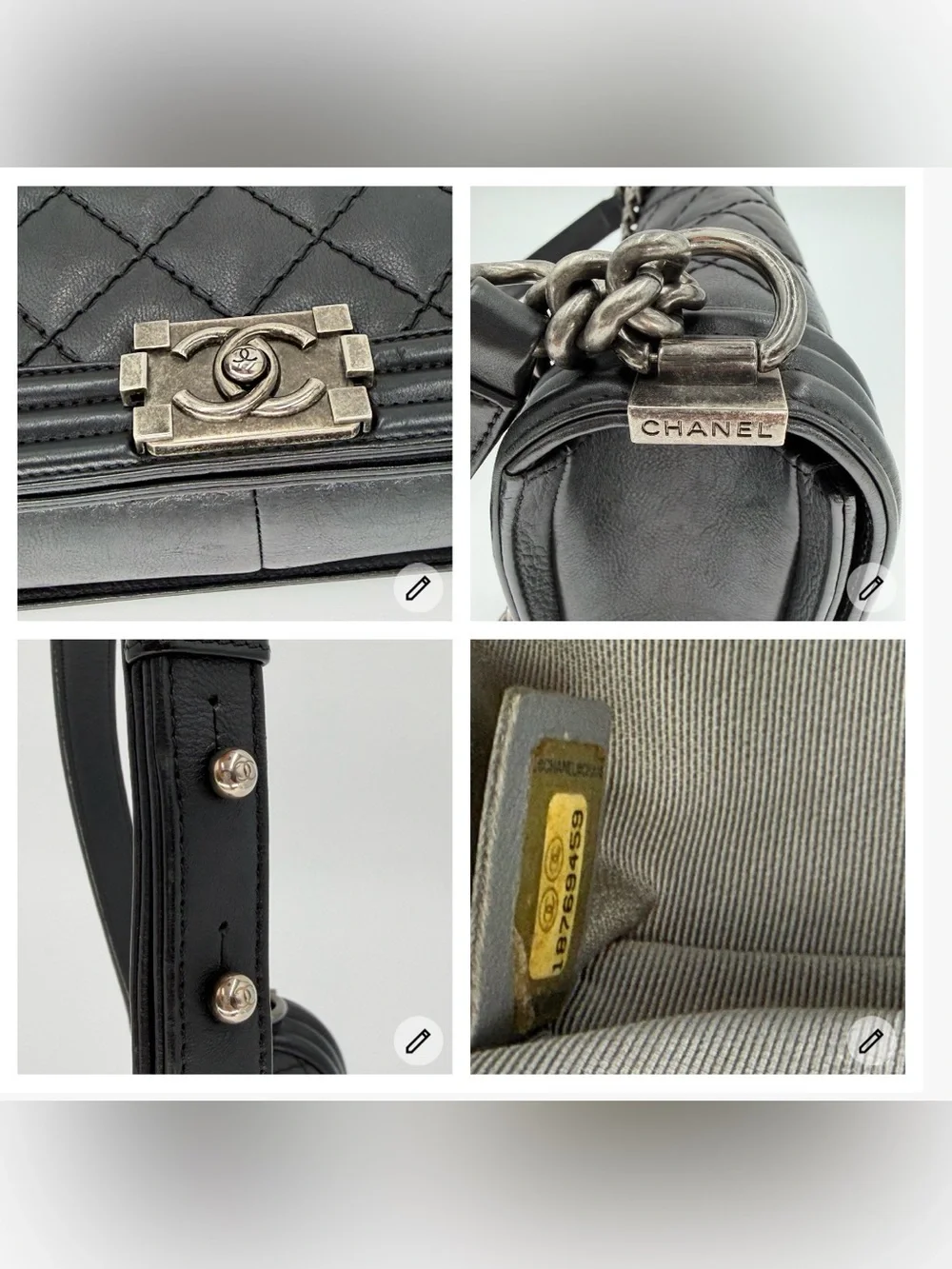 CHANEL Medium Boy Bag Black Quilted Leather with Aged Silver Hardware w/Dust Bag